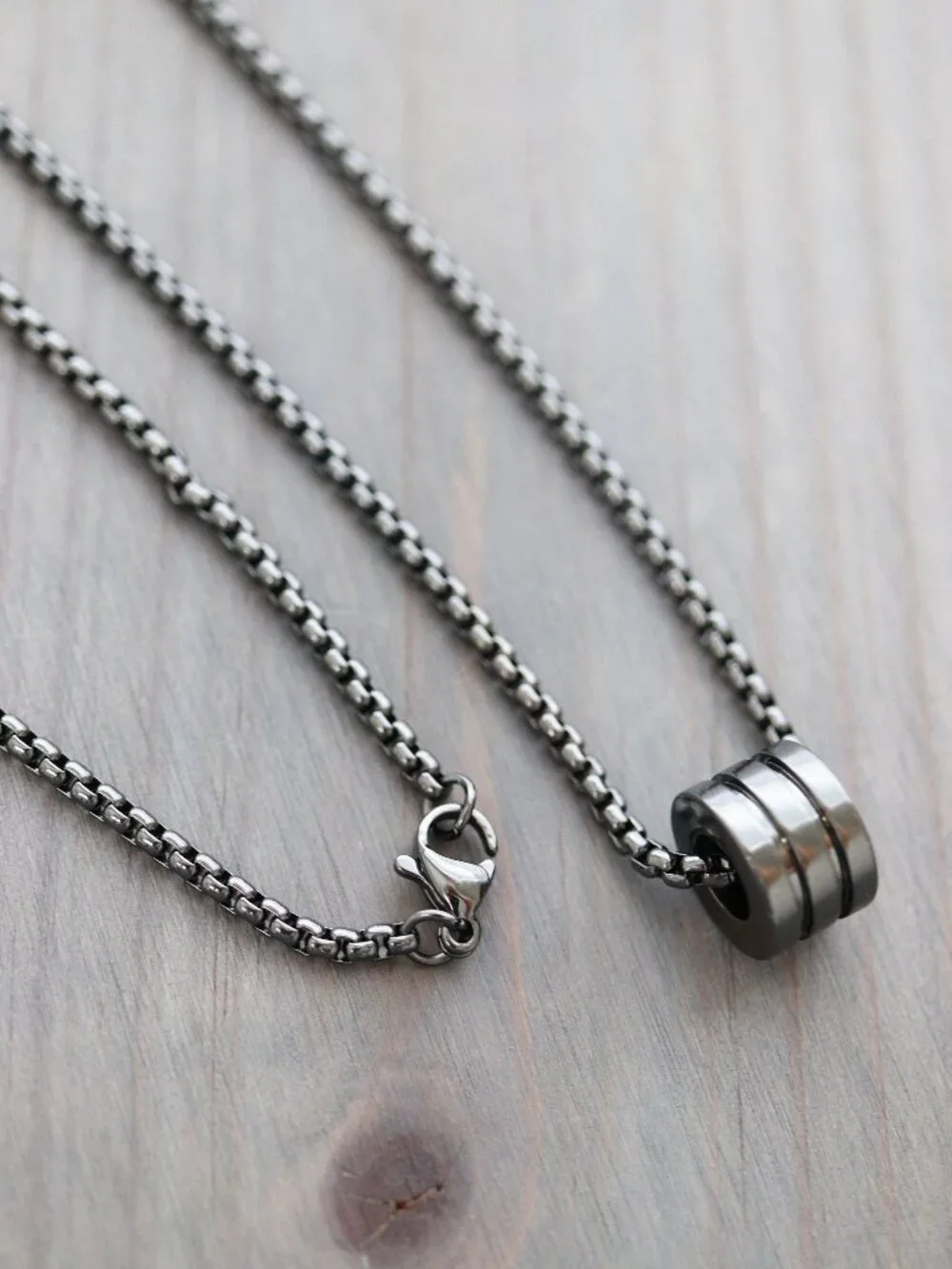 Barrel Round Style Pendant Necklace Black Stainless Steel